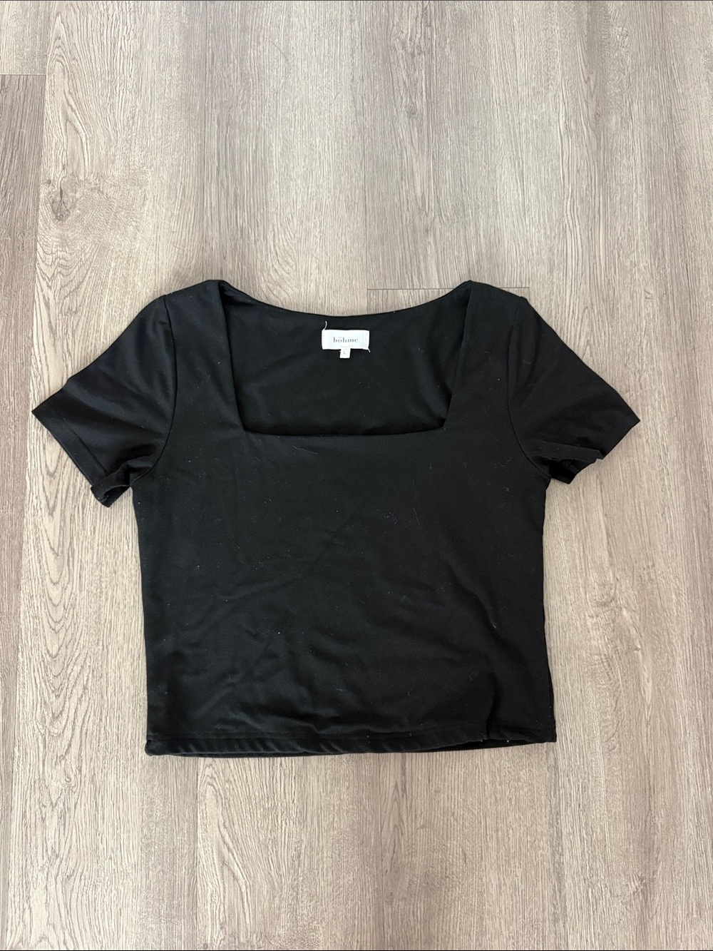 bohme Black Square Neck Short Sleeve Crop Top